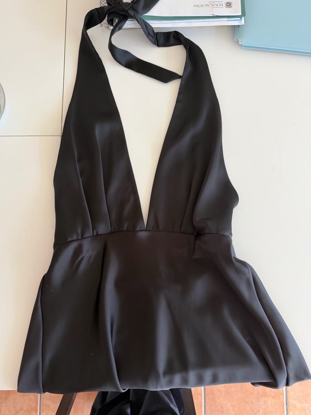 Zara Black Satin Mini Dress with Structured Waist